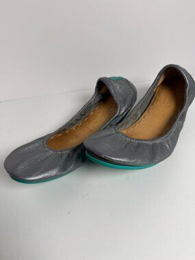 Tieks Metallic Pewter Ballet Flats Full Grain Leather Non-Skid Rubber Soles Sz 8